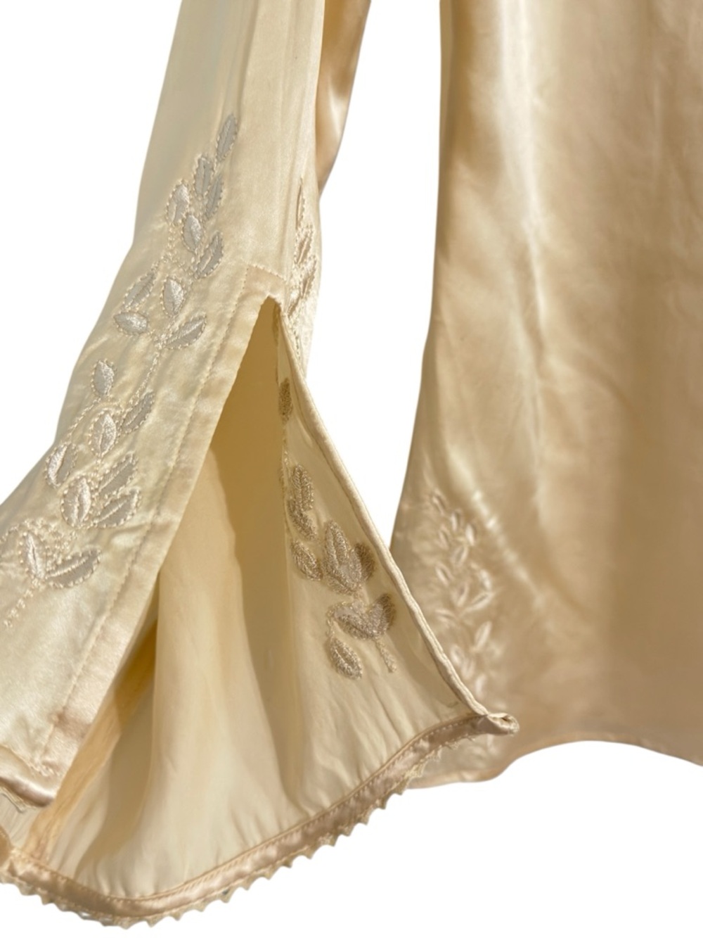 Ninety 100% Silk Ivory Embroidered Blouse Boho Tunic Bell Sleeve Size L - Picture 7 of 11